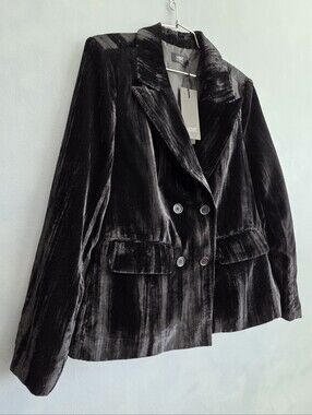 YEST BLACK CRUSH VELVET DOUBLE BREASTED BLAZER, SIZE EUR 36